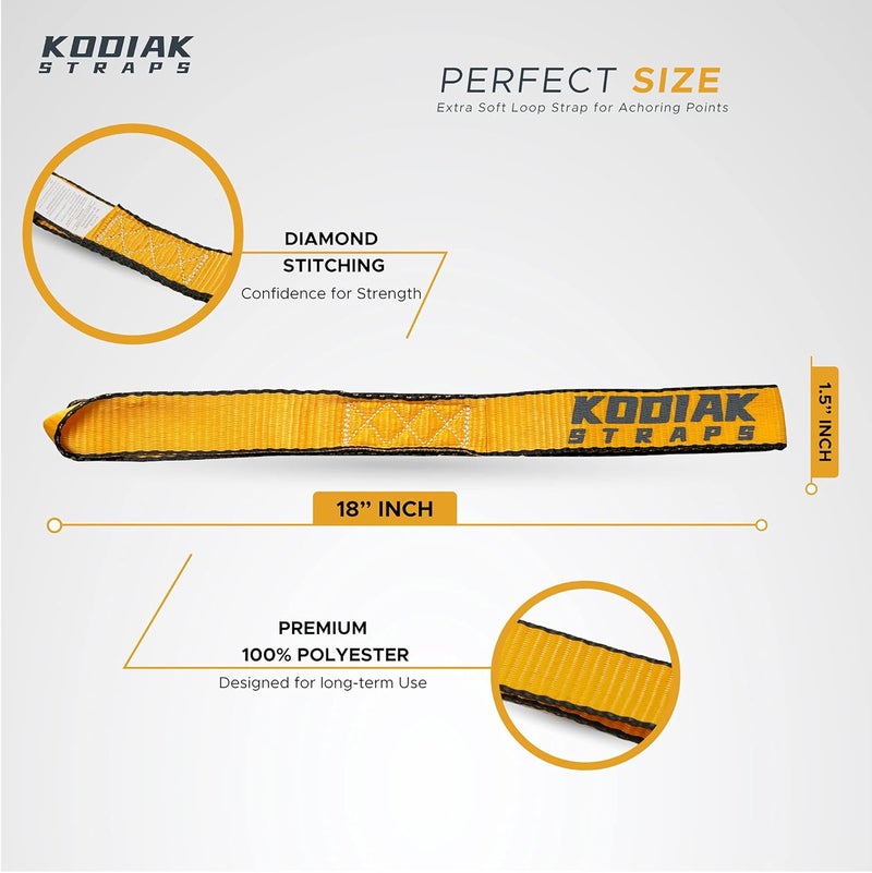 KODIAK STRAPS Soft Loop Tie Down - 1.5 x 18 inches - 10,000 lb Load Capacity - Orange 6 Pack - Image 2