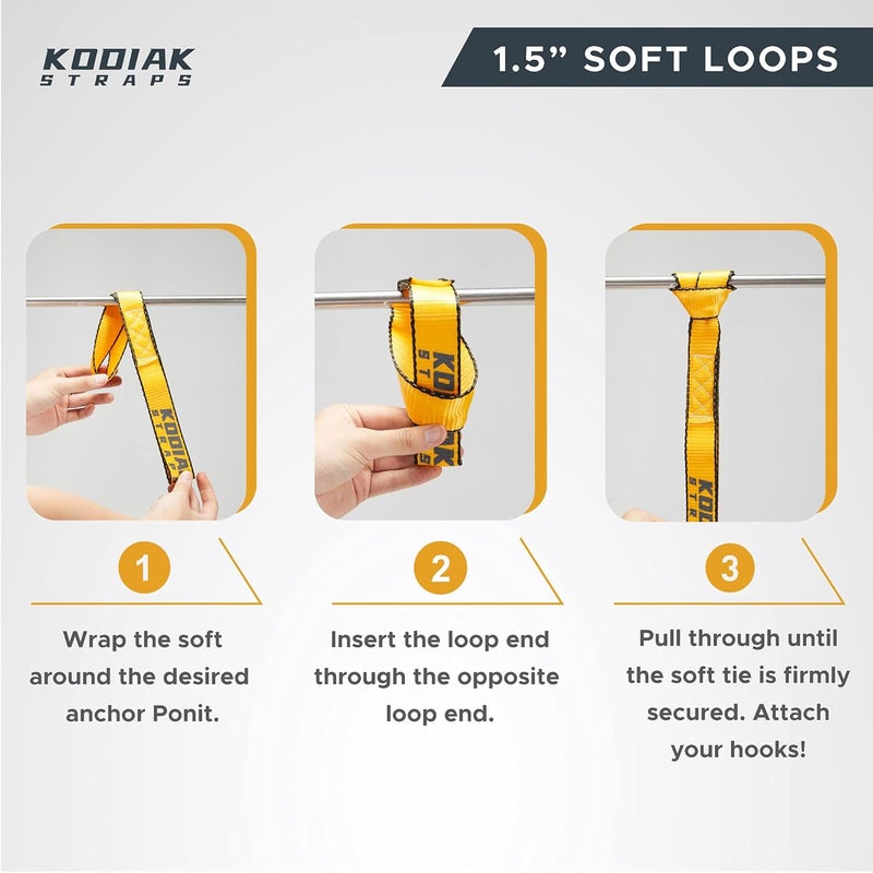 KODIAK STRAPS Soft Loop Tie Down - 1.5 x 18 inches - 10,000 lb Load Capacity - Orange 6 Pack - Image 3