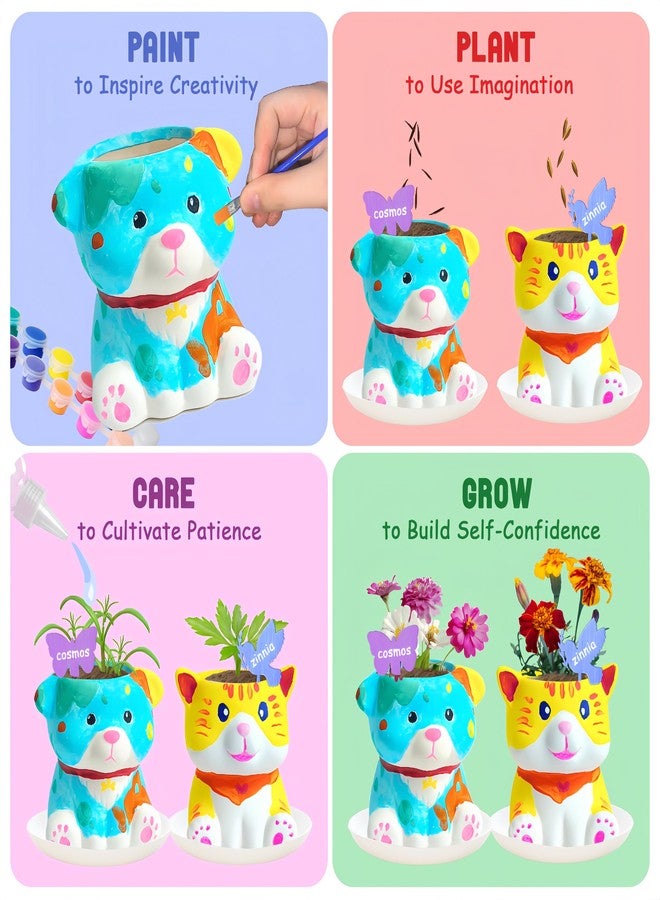 yasest Paint & Plant Flower Growing Kit for Kids - 4 Set DIY Animal Pattern Ceramic Painting Kit, Kids Gardening Set, Arts & Crafts for Ages 8-12, Birthday Gifts for 5 6 7 8 9 10 11 12 Year Old Girl - Image 3