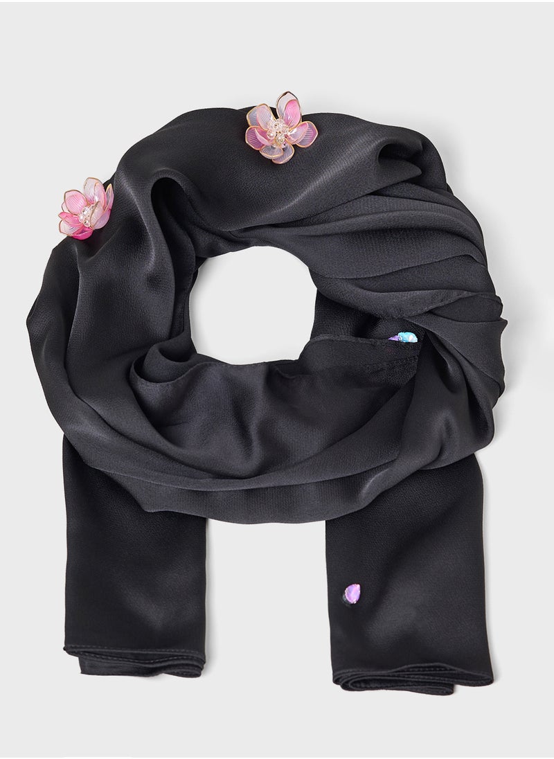 Khizana Floral Embellished Long Hijab Scarf  - Image 1