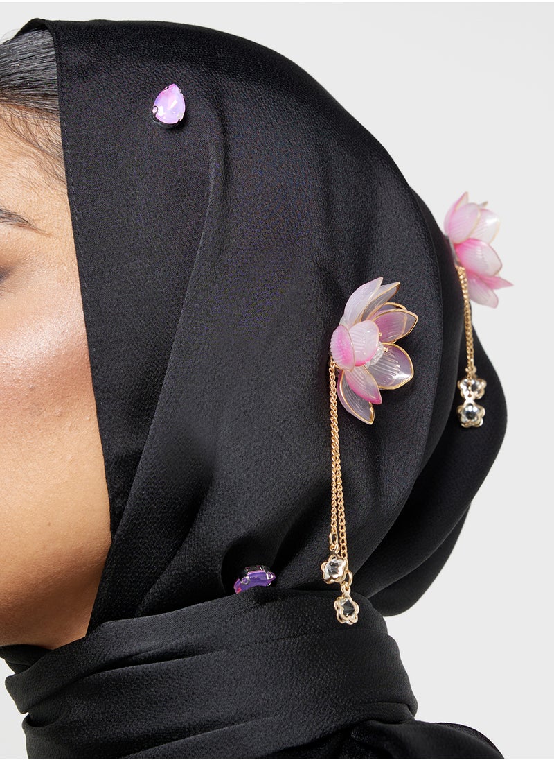 Khizana Floral Embellished Long Hijab Scarf  - Image 4