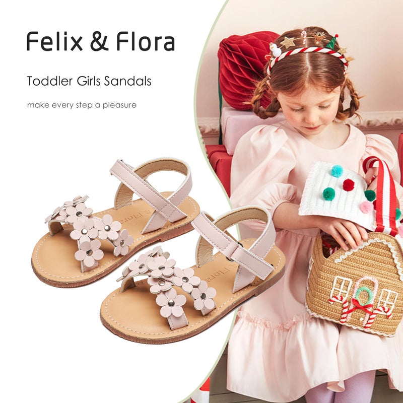 Felix & Flora Toddler Girl Light Pink Sandals Size 6 - Flower Girl Dress Shoes Open Toe Little Kid Summer Flats - Image 4