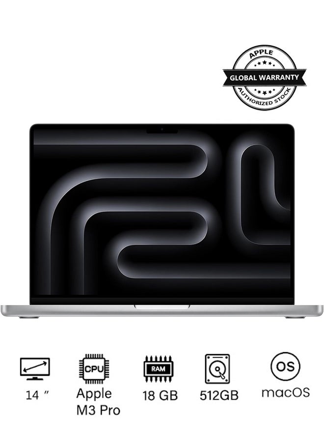 2023 Newest MacBook Pro MRX63 Laptop M3 Pro chip with 11‑core CPU, 14‑core GPU: 14.2-inch Liquid Retina XDR Display, 18GB Unified Memory, 512GB SSD Storage And Works with iPhone/iPad(International version) English Silver