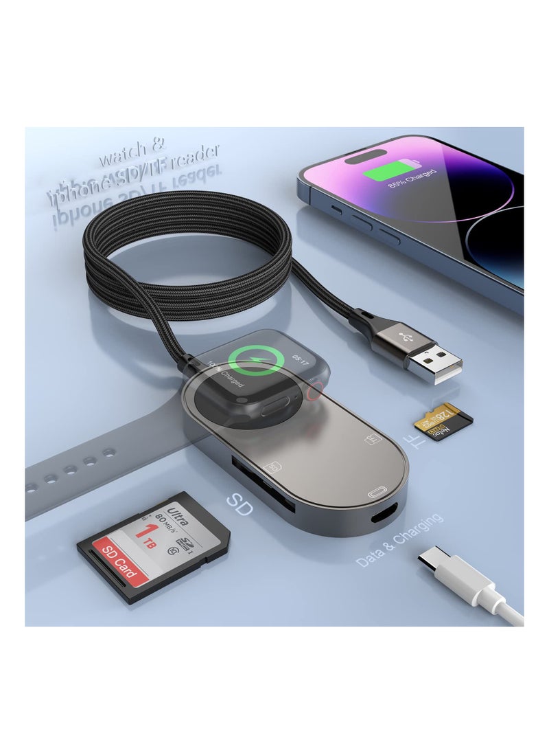 Y&D 4-in-1 Charger Fit for Apple Watch +SD/TF Card Reader iPhone/iPad,4FT Portable iWatch Magnetic Cable Series SE/8/7/6/5 with SD/Micro SD Slot and USB C Port OTG iPhone/ipad  - Image 2
