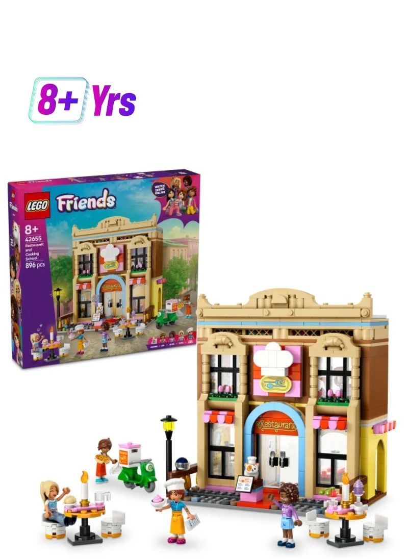 ليغو Friends Restaurant and Cooking School Set, Food Role-Play Toy with 4 Character Mini Dolls, a Cat Figure and Accessories, Birthday Gift for 8 Plus Year Old Girls 42655 (896 pieces)