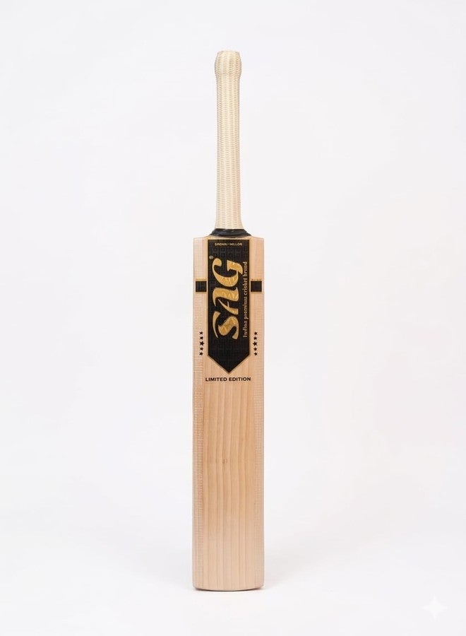 SAG Kashmiri Willow Cricket Bat, Professional, Natural Wood, Size 6, Leather Handle, Wide Edges 35-40 MM, with Free Bat Cover - Image 1