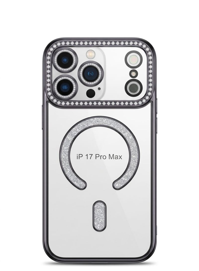 Luxury Clear Case for iPhone 17 Pro Max with MagSafe, Diamond Camera Protection, Shockproof Transparent Cover with Premium Dark Frame – MP&Co. Originals - Image 1