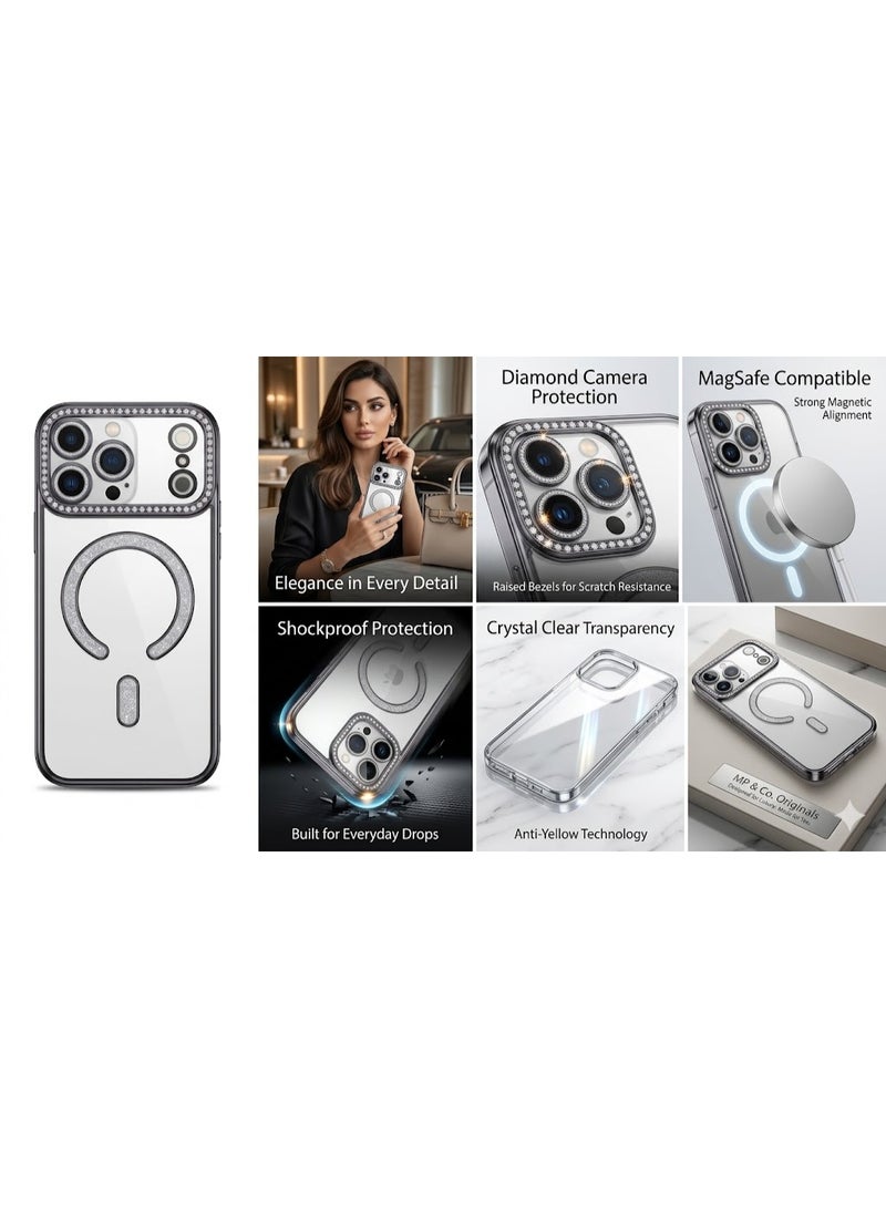 Luxury Clear Case for iPhone 17 Pro Max with MagSafe, Diamond Camera Protection, Shockproof Transparent Cover with Premium Dark Frame – MP&Co. Originals - Image 2