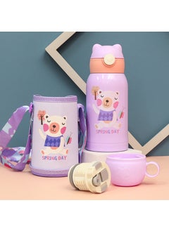 Generic Portable Cartoon Deer Vacuum 316 Stainless Steel Water Cup With Straw Childrens Insulated Cup Student Deer Antler Pop-Up Cup Purple Bear Case 