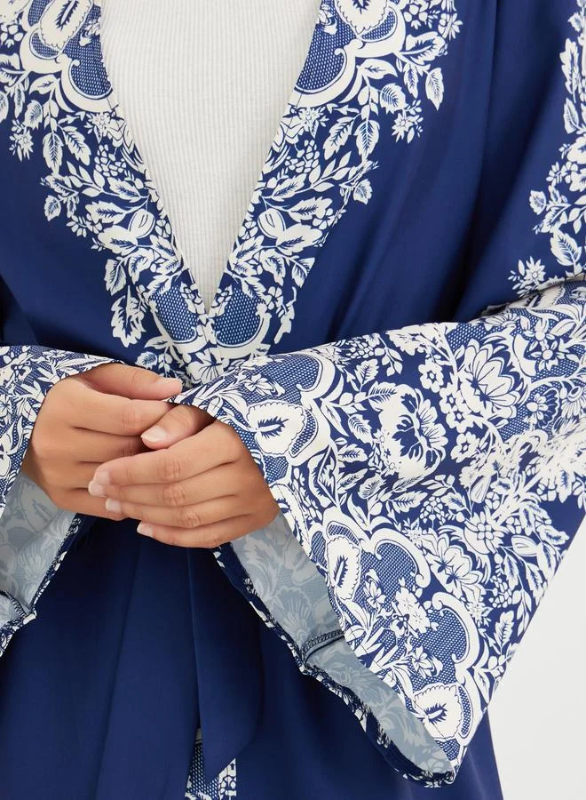 Take Two Take Two Floral Print Open Front Belted Maxi Kimono