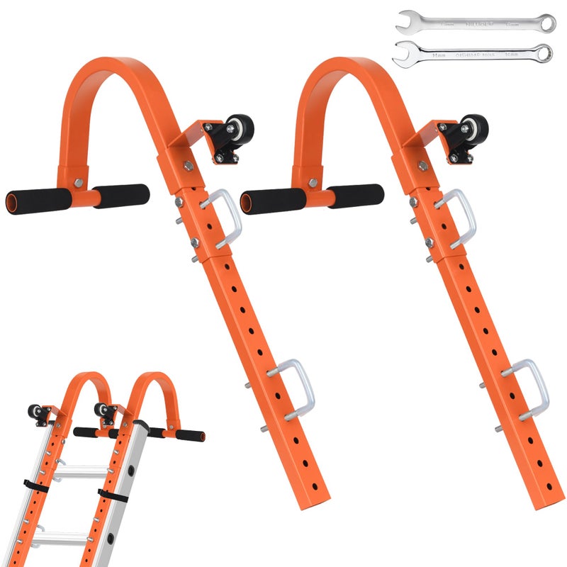 XINRINTONG Ladder Roof Hook with Wheel Ladder Hooks for Roof Ridge, Ladder Roof Stabilizer Heavy Duty Steel, Rubber Grip T-Bar for Damage Prevention 9.4lb - Image 1
