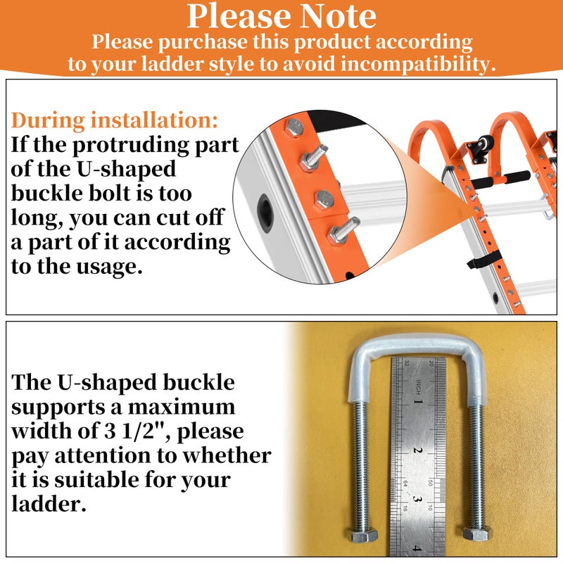 XINRINTONG Ladder Roof Hook with Wheel Ladder Hooks for Roof Ridge, Ladder Roof Stabilizer Heavy Duty Steel, Rubber Grip T-Bar for Damage Prevention 9.4lb - Image 3