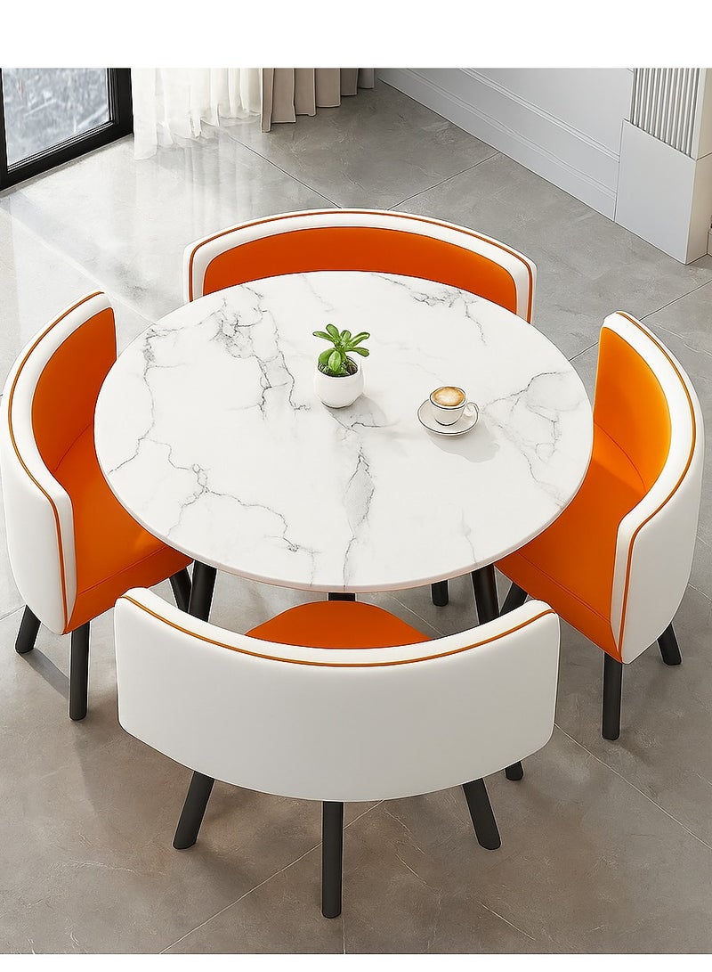 Harmony Home 5-Piece Round Dining Table Set – Wooden Dining Room Furniture with 4 Upholstered Chairs (White & Orange) - Image 1