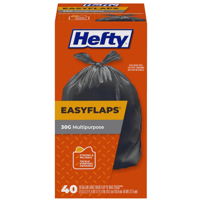 Hefty Easy Flaps Multipurpose Large Trash Bags 30 Gallon 40 Count
