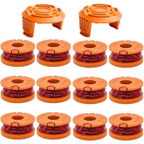 KAKO Wa0004 Spool for Worx Wa0004 Replacement Spools, 10ft 0.065" Line Spool for Worx Weed Eater String, Replacement Line Spool for Worx Wa0004 Wa0010 WG151 WG163 WG170 String Trimmers(12 Spools+2Caps) - Image 1