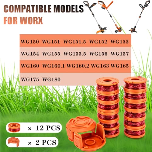 KAKO Wa0004 Spool for Worx Wa0004 Replacement Spools, 10ft 0.065" Line Spool for Worx Weed Eater String, Replacement Line Spool for Worx Wa0004 Wa0010 WG151 WG163 WG170 String Trimmers(12 Spools+2Caps) - Image 2