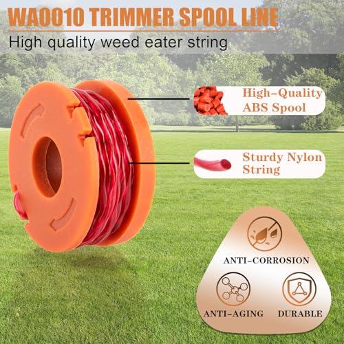 KAKO Wa0004 Spool for Worx Wa0004 Replacement Spools, 10ft 0.065" Line Spool for Worx Weed Eater String, Replacement Line Spool for Worx Wa0004 Wa0010 WG151 WG163 WG170 String Trimmers(12 Spools+2Caps) - Image 3