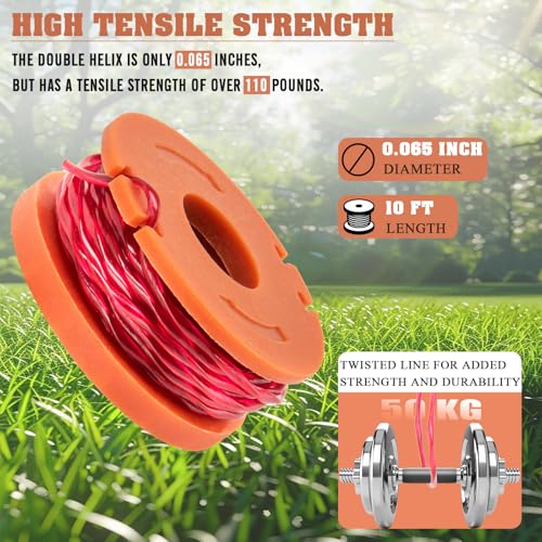 KAKO Wa0004 Spool for Worx Wa0004 Replacement Spools, 10ft 0.065" Line Spool for Worx Weed Eater String, Replacement Line Spool for Worx Wa0004 Wa0010 WG151 WG163 WG170 String Trimmers(12 Spools+2Caps) - Image 5