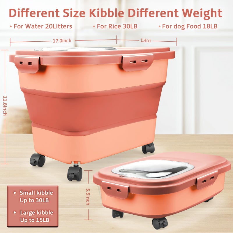 Komzon Rice Storage Containers Collapsible 20 to 30Lbs Food Storage Bin Dispenser with Rolling Wheel and Clear Airtight Lid BPA Free Flour Sugar Cereal and Dog Cat Pet food Containers - Image 3