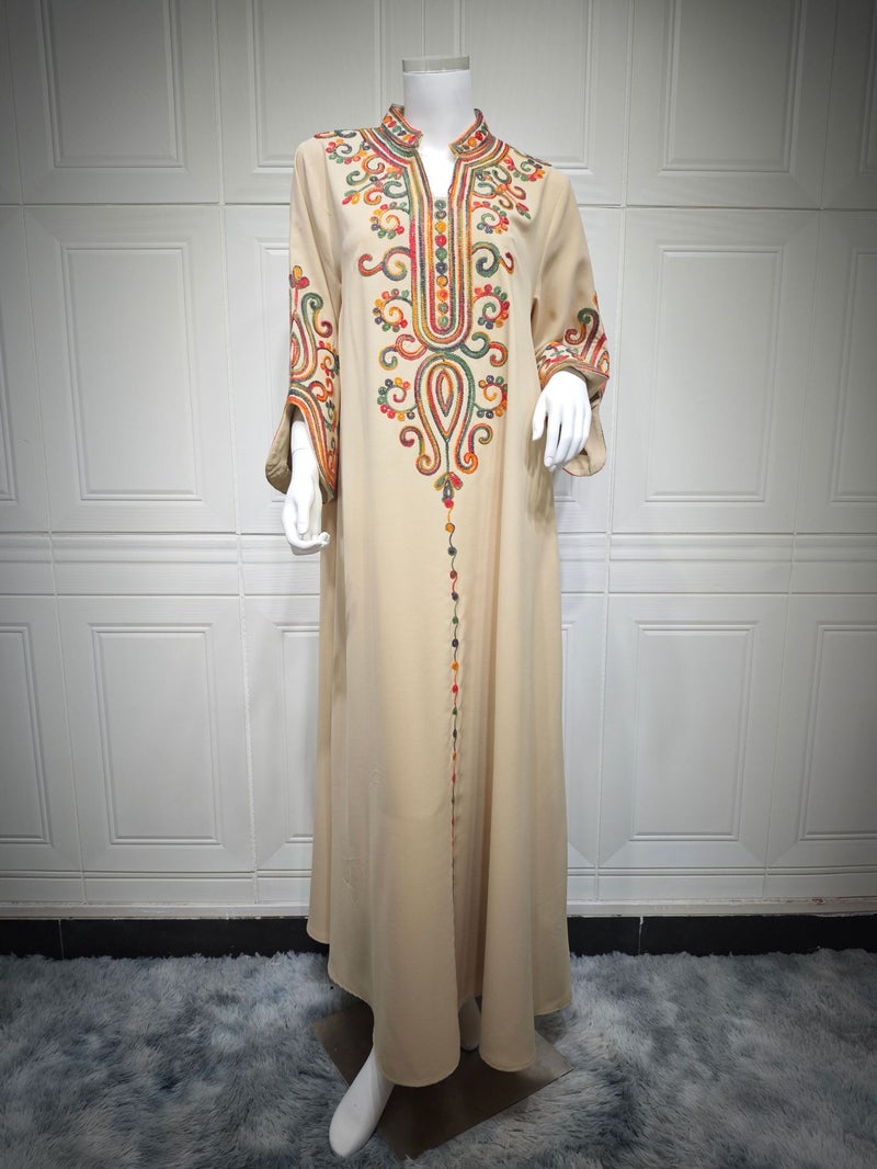 Ab417 2024 Muslim Fashion Women'S Embroidery Rope Embroidery Middle East Robe Arab Dress - Image 1