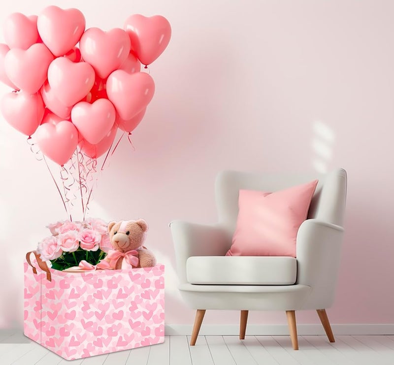 CLOCOR Rectangular Storage Basket Empty,Pink Valentines' Day Gift Basket,Waterproof Storage Bin with Handles,Room Decor(Double Pink Heart) - Image 4