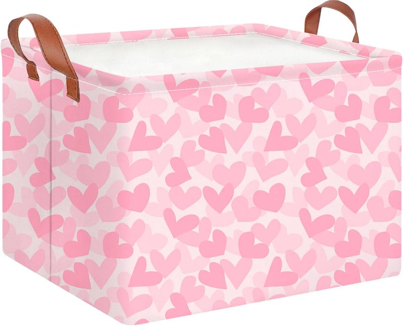 CLOCOR Rectangular Storage Basket Empty,Pink Valentines' Day Gift Basket,Waterproof Storage Bin with Handles,Room Decor(Double Pink Heart) - Image 1