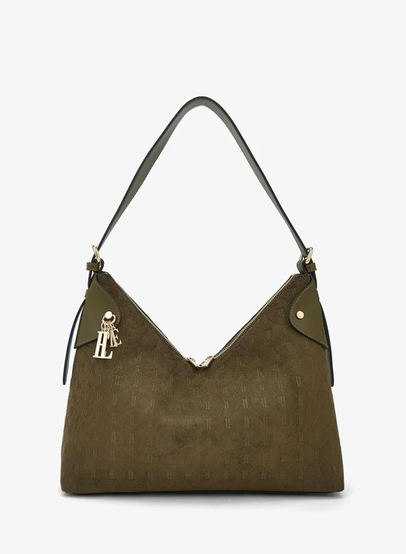 ايل Suede Shoulder Bag With Zip Closure