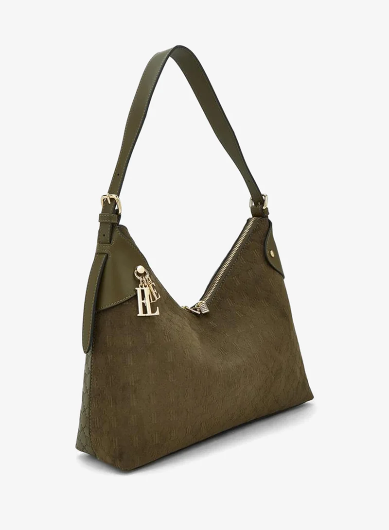 ايل Suede Shoulder Bag With Zip Closure