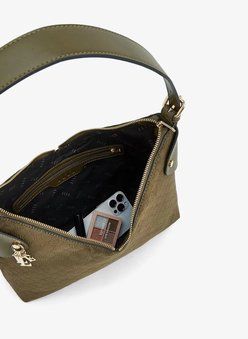 Elle GREEN Suede Shoulder Bag With Zip Closure for Women | Best Price UAE