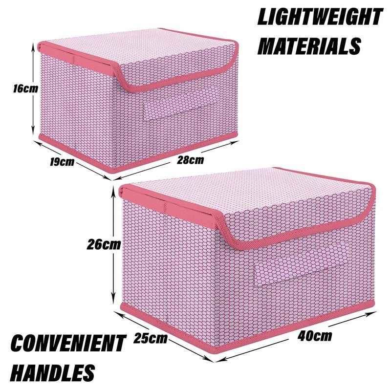UNICRAFTS Foldable Storage Box With Lid Storage Box for Wardrobe Clothes Toy Storage Non woven Storage Box 1 Pc Small And 1 Pc Large Size Pack of 2 Green Pink - Image 2