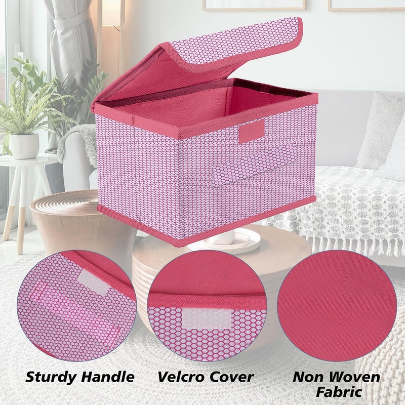 UNICRAFTS Foldable Storage Box With Lid Storage Box for Wardrobe Clothes Toy Storage Non woven Storage Box 1 Pc Small And 1 Pc Large Size Pack of 2 Green Pink - Image 5