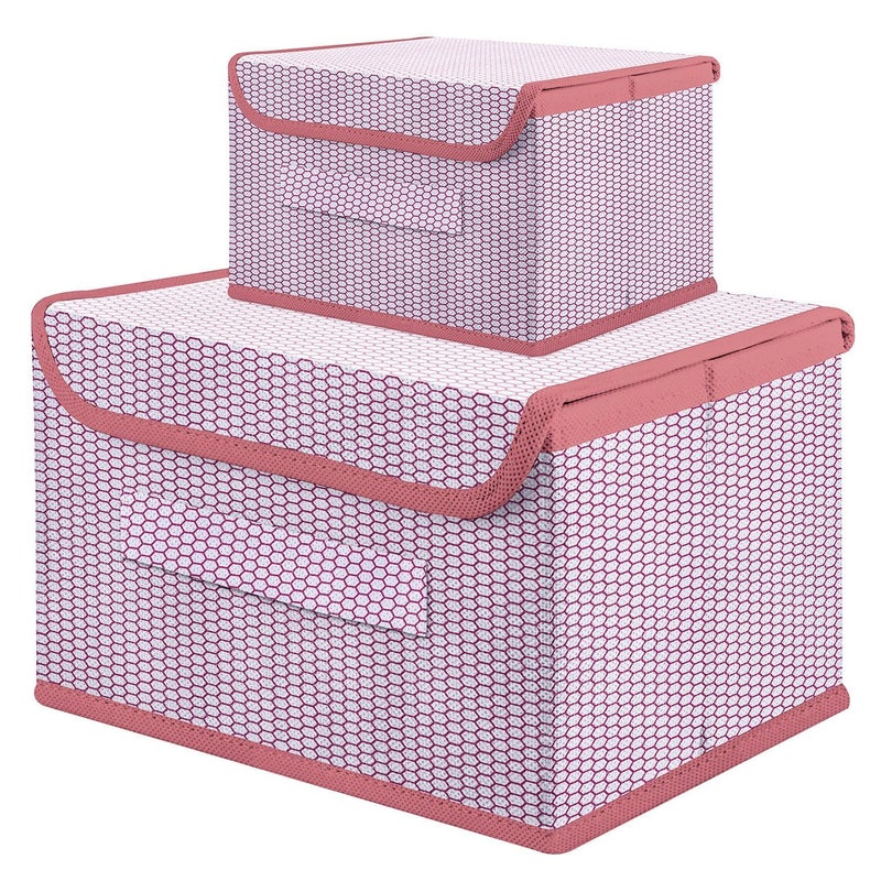 UNICRAFTS Foldable Storage Box With Lid Storage Box for Wardrobe Clothes Toy Storage Non woven Storage Box 1 Pc Small And 1 Pc Large Size Pack of 2 Green Pink - Image 1