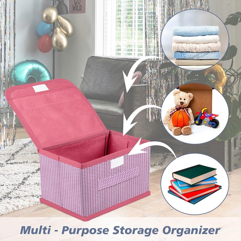 UNICRAFTS Foldable Storage Box With Lid Storage Box for Wardrobe Clothes Toy Storage Non woven Storage Box 1 Pc Small And 1 Pc Large Size Pack of 2 Green Pink - Image 4