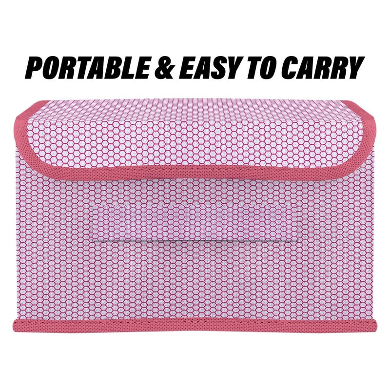 UNICRAFTS Foldable Storage Box With Lid Storage Box for Wardrobe Clothes Toy Storage Non woven Storage Box 1 Pc Small And 1 Pc Large Size Pack of 2 Green Pink - Image 3