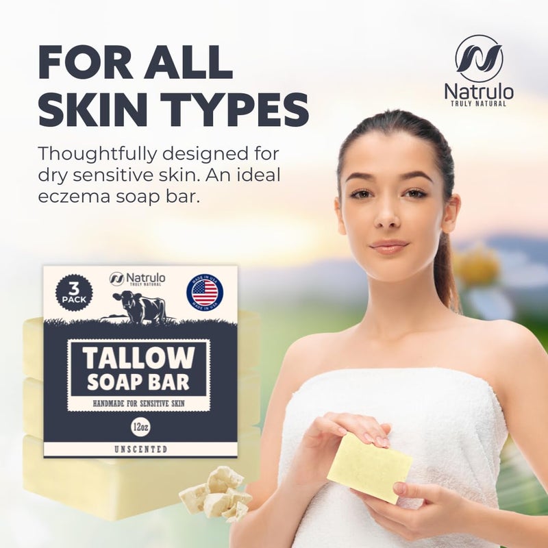 Natrulo Beef Tallow Soap Bar â€“ All Natural Grass Fed Tallow Soap Unscented â€“ Moisturizing Face & Body Wash Great for Eczema, Dry, Itchy, Sensitive Skin â€“ Handcrafted Bath Soap for Adults, Kids, Made in USA - Image 4