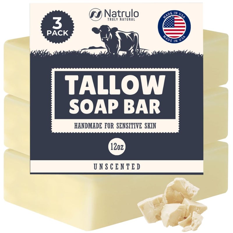 Natrulo Beef Tallow Soap Bar â€“ All Natural Grass Fed Tallow Soap Unscented â€“ Moisturizing Face & Body Wash Great for Eczema, Dry, Itchy, Sensitive Skin â€“ Handcrafted Bath Soap for Adults, Kids, Made in USA - Image 1