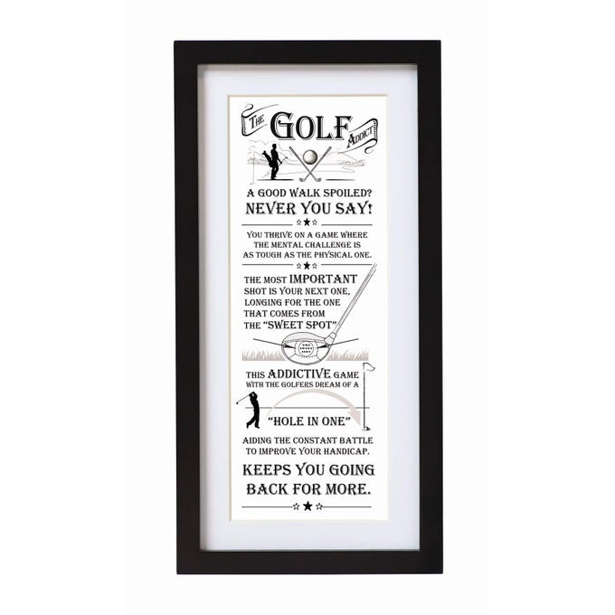 The Ultimate Gift for Man Printed Word PosterBlack Wooden Framed Wall Art PictureGolf Addict Multicolour One Size 8943