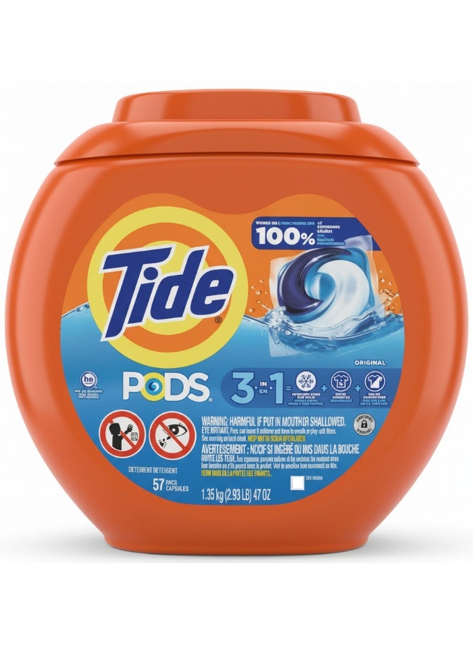 Tide Pods Laundry Detergent 57 Capsules 3 In 1 Stain Remover Odor Fighter Color Protector 1.35 Kg - Image 1
