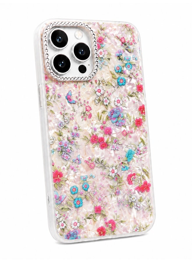 VR CREATIVE Protective Case Cover for Apple iPhone 16 Pro Max with Floral Marble Flower Print Transparent TPU + PC Shockproof Back Cover Design 7