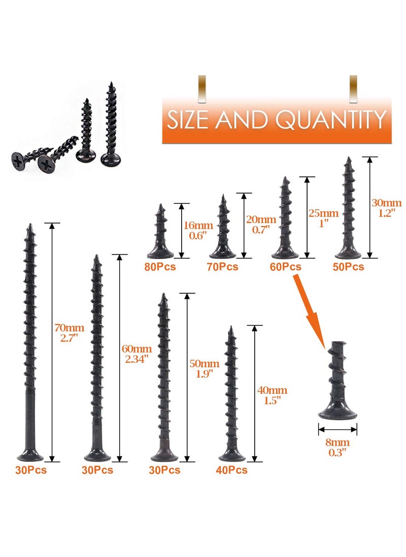 Rustark Rustark 390-Pcs #7 Coarse Thread Drywall Screw with Phillips Drive Black Oxide Finsh Bugle Head Wood Screws Assortment Kit Ideal for Drywall Sheetrock  - Image 2