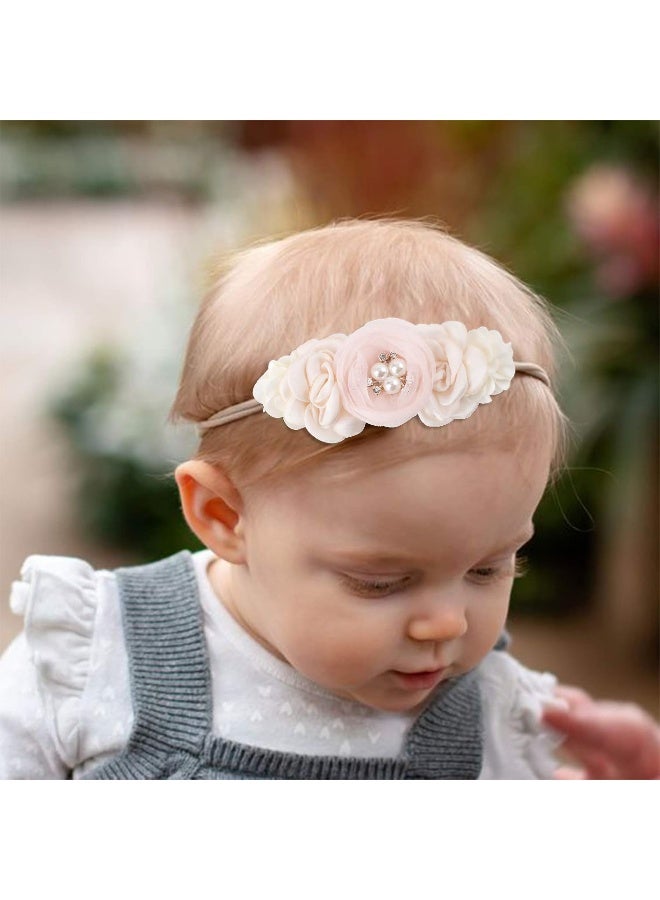 cherrboll 3pcs Baby Girl Headbands Flowers, Super Soft & Stretchy Nylon Floral Hairbands for Newborn Toddler - Image 4