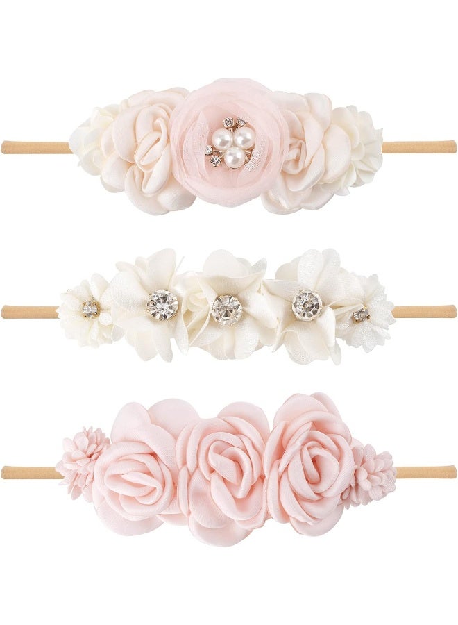 cherrboll 3pcs Baby Girl Headbands Flowers, Super Soft & Stretchy Nylon Floral Hairbands for Newborn Toddler - Image 1