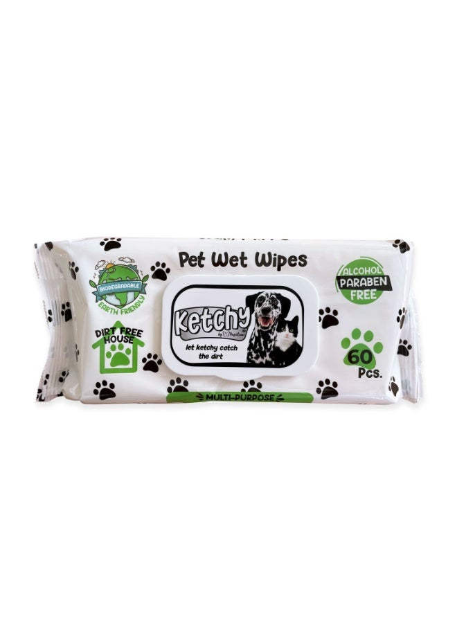 papilion Ketchy Pet Wet Wipes Multi Purpose, Alcohol Paraben Free, 60 Pcs - Image 1
