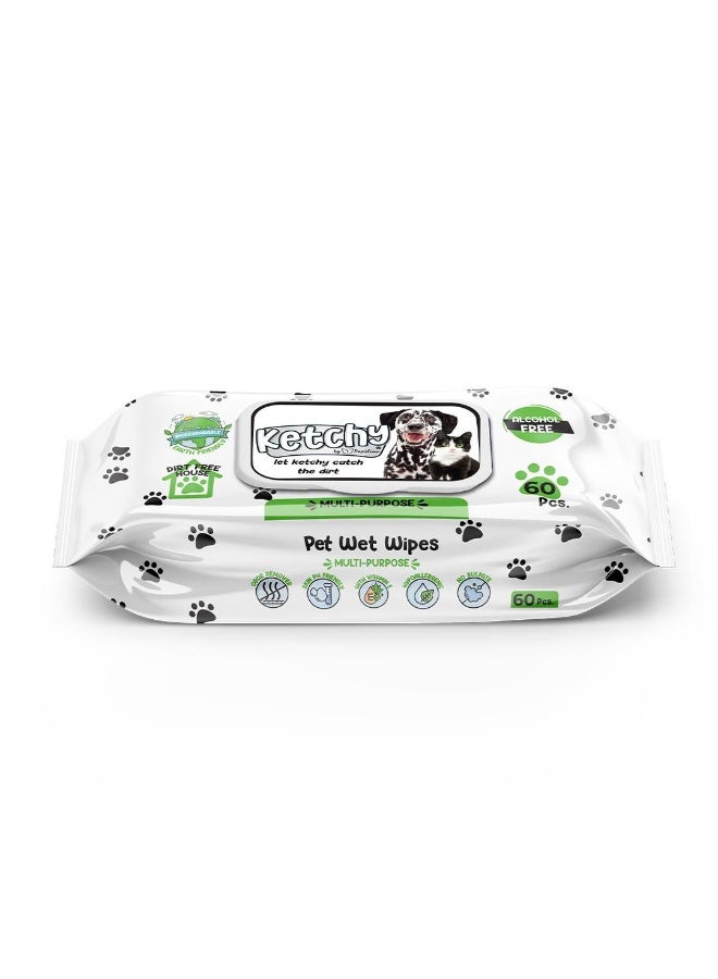 papilion Ketchy Pet Wet Wipes Multi Purpose, Alcohol Paraben Free, 60 Pcs - Image 2