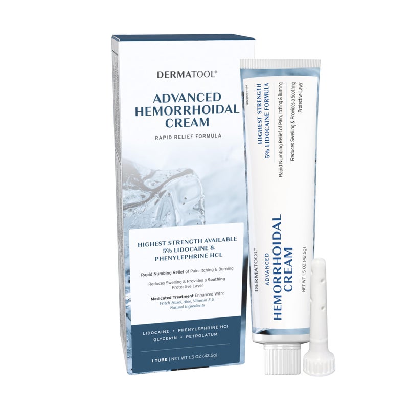 DERMATOOL علاج البواسير - كريم متقدم للبواسير 5% ليدوكائين وفينيل إفرين - علاج انكماش البواسير - تخفيف سريع للألم، والتورم، والنزيف، والحكة، والحرقة - الشقوق والبواسير - Image 1