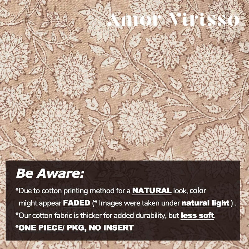 Amor Virisso Floral Pillow Covers 20x20 Throw Pillow Covers Vintage Block Print Pillow Cover Neutral Couch Pillows for Living Room Farmhouse Decorative Accent Sofa Pillows, Light Camel - Image 3