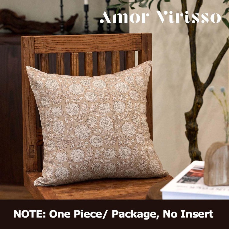 Amor Virisso Floral Pillow Covers 20x20 Throw Pillow Covers Vintage Block Print Pillow Cover Neutral Couch Pillows for Living Room Farmhouse Decorative Accent Sofa Pillows, Light Camel - Image 4