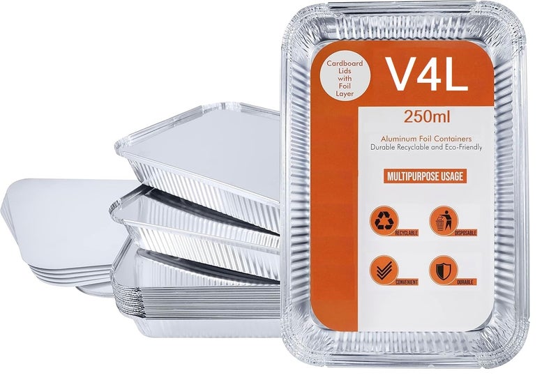 V4L Aluminium Foil Containers with Lid - 250 ml, 25 Pieces, Multicolour - Image 1