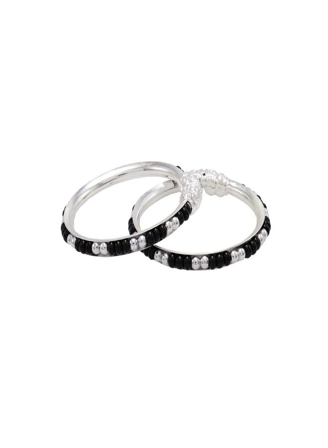 MOONPLUS Sterling Silver NewBorn Baby Anklets| Chandi payal | Kolusu and Bangle Both Hand and Leg for baby | Infant Valaiyal | Black Bead | Nazariya for Baby Boy and Girl | Dishti Pusalu for Babies Hands - Image 3