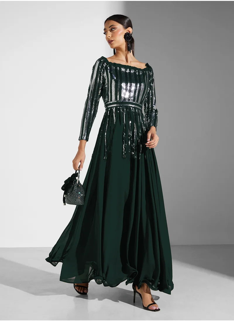 جولدن ابل Bardot Sequin Detail Dress